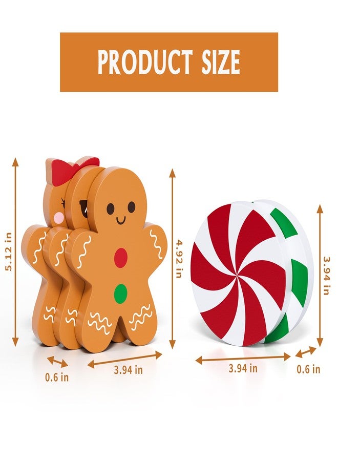 Tovwei Gingerbread Christmas Decorations Tiered Tray Decor, 5 Pcs Gingerbread Candy Wooden Signs Table Decor for Home Kitchen Office - Image 3
